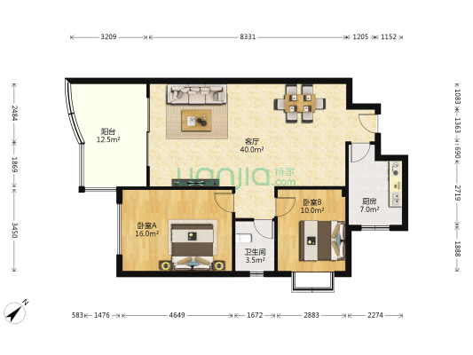 黄金时代(永丰路) 2室1厅1卫 103平方