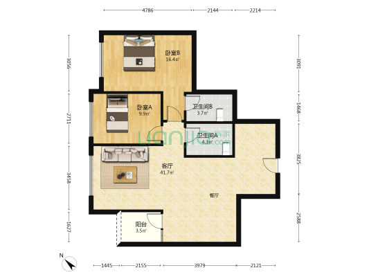 华府金沙名城 2室1厅2卫 102平方