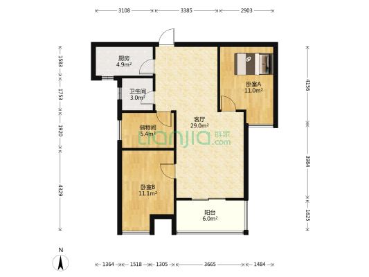天伦107公馆 2室1厅1卫 89平方