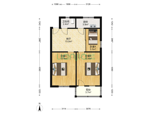 经促局小区 3室1厅1卫 73平方