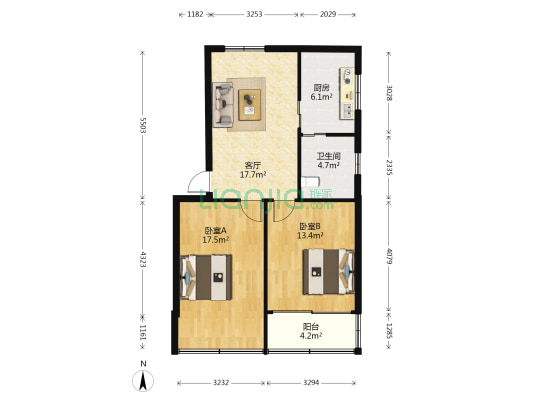 交通宿舍 2室1厅1卫 73平方