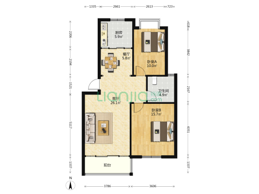 南新花苑 2室2厅1卫 93平方