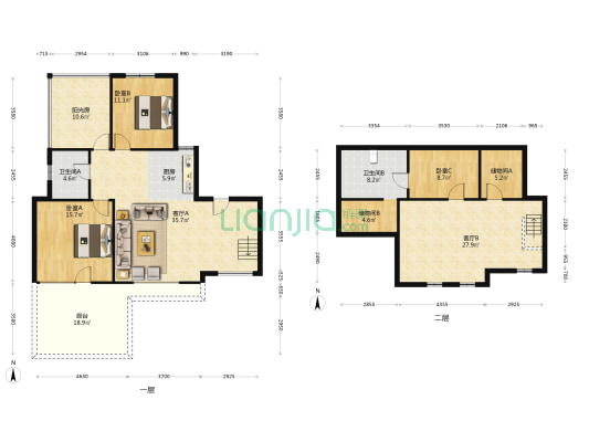 洋房上跃，复式，独立电梯厅，7米横厅-户型图