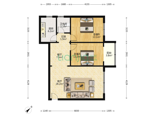 广场家苑 2室2厅1卫 87平方