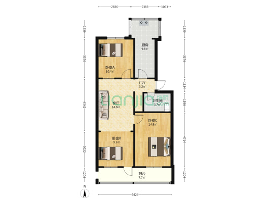 丛台区检察院60号院 3室1厅1卫 100平方