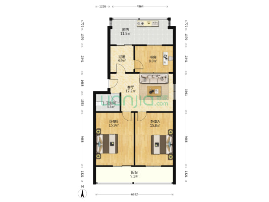 农行陕西省分行东关家属院 3室1厅1卫 101平方
