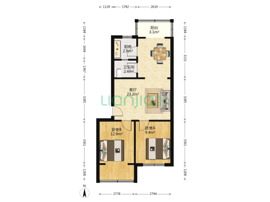 行署路5号 2室1厅1卫 66平方