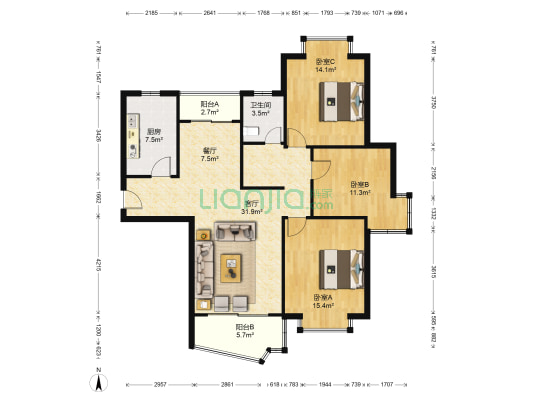 丽都成品 3室2厅1卫 122平方