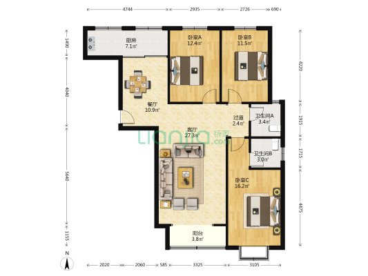 悦庭雅苑 3室2厅2卫 125平方