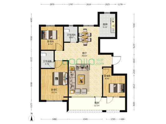 丹桂世家 3室1厅2卫 125平方