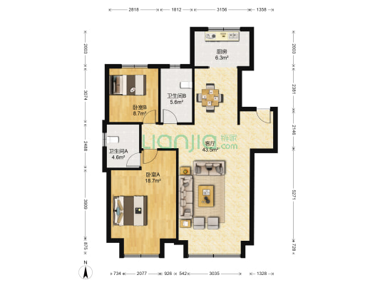 四建美林苑 2室1厅2卫 143平方