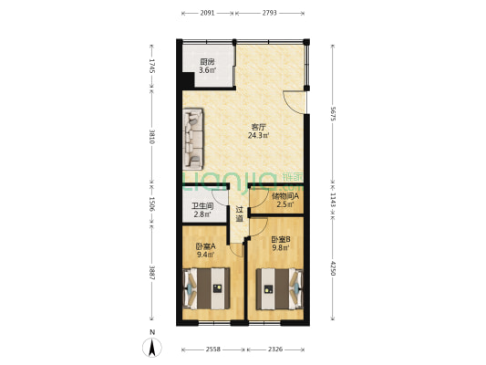 珍宝巴士楼 2室1厅1卫 62平方