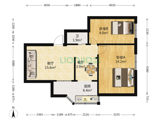 东华小区冬青里 2室2厅1卫 51平方