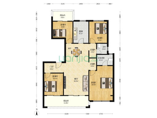 星联揽月湾 4室1厅2卫 141平方