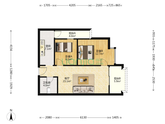 俊发盛唐城 2室1厅1卫 80平方