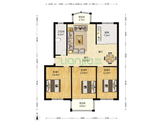 城中花园 3室1厅1卫 116平方