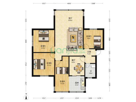 瓦仓庄文化厅宿舍 4室2厅1卫 98平方