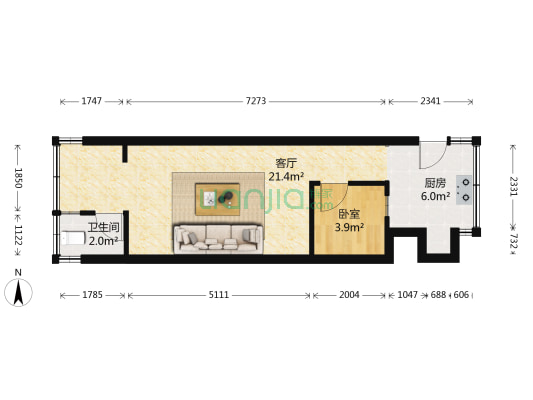 老民航路环城巷2号 1室1厅1卫 25平方