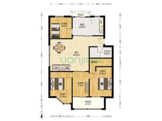怡梦苑 4室1厅1卫 110平方