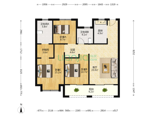 文雅苑 3室1厅2卫 125平方