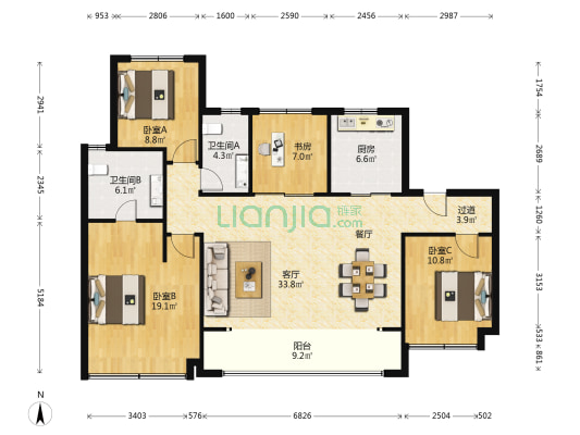 万科·雁鸣湖 4室1厅2卫 140平方