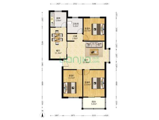 晋福苑 3室2厅1卫 113平方