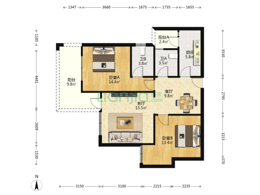 水榭雅庭 2室2厅2卫 89平方