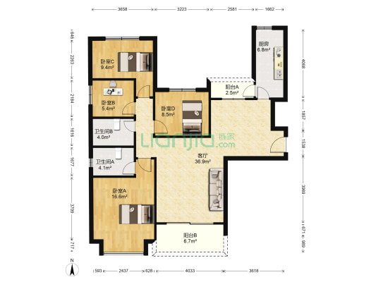 常青花园恒大御景 4室1厅2卫 140平方