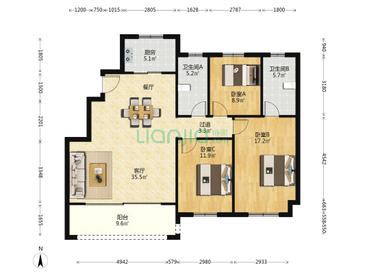 三盛璞悦苑 3室1厅2卫 121平方