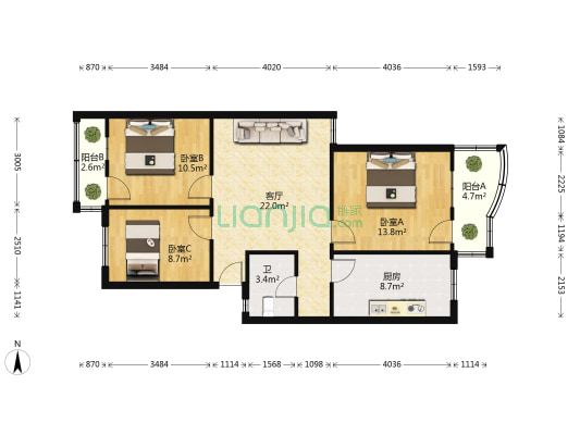 政合商住楼 3室1厅1卫 98平方