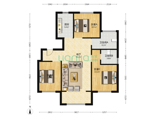 黄浦公馆Ⅰ期 3室1厅2卫 126平方