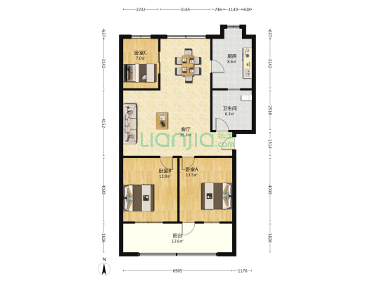 襄北监狱六监区家属院 3室1厅1卫 108平方
