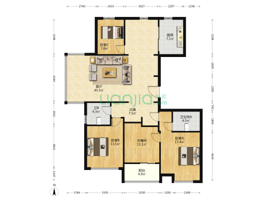 奥东锦园 3室1厅2卫 160平方