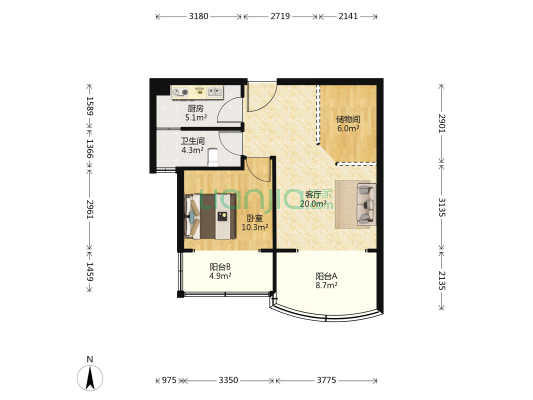 新红厦公寓 1室1厅1卫 72平方