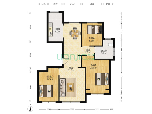 绿城兰园 3室1厅1卫 115平方
