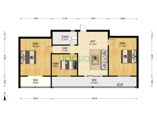 地税宿舍 3室1厅1卫 95平方