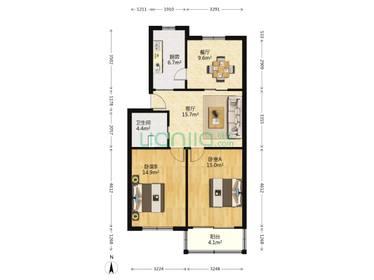 南奉公路40支弄 2室2厅1卫 87平方