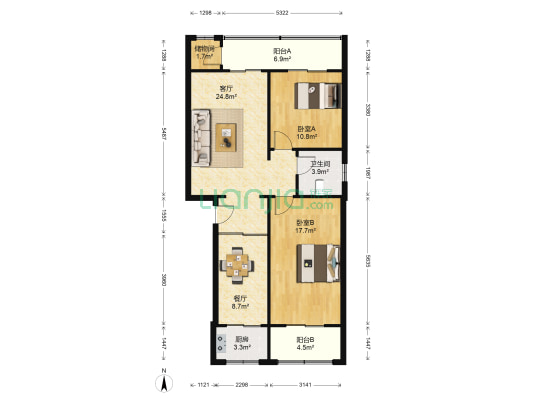 长安市管小区 2室2厅1卫 99平方