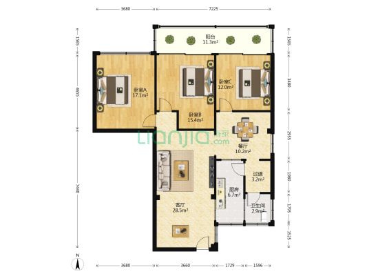 斌升街17号 3室2厅1卫 111平方