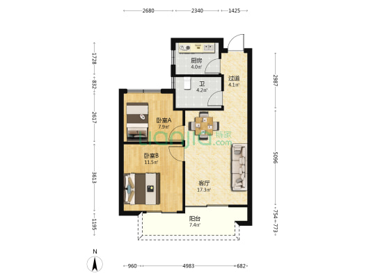 云上学府 2室1厅1卫 72平方