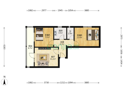 粮食局家属院（山字石） 2室1厅1卫 56平方