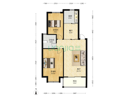 新润泉北 2室2厅1卫 86平方