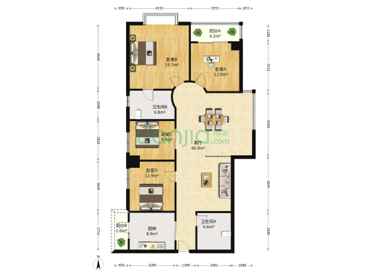 楚天都市花园 4室1厅2卫 162平方