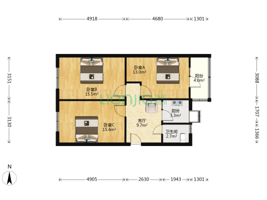 大东门三村 3室1厅1卫 77平方