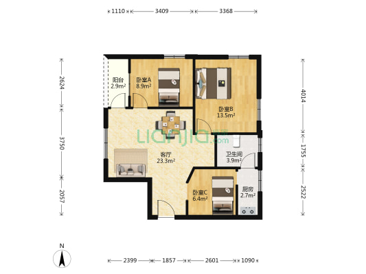 富丽家园莲芳园 3室1厅1卫 75平方