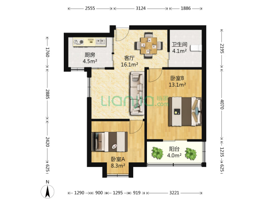 嘉怡花苑东区 2室1厅1卫 65平方