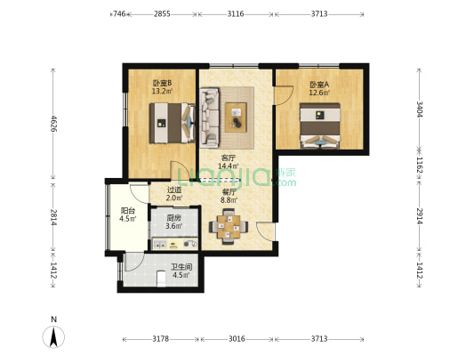 下角中路 2室2厅1卫 72平方
