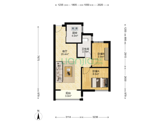 恒大御景湾二期 2室1厅1卫 77平方