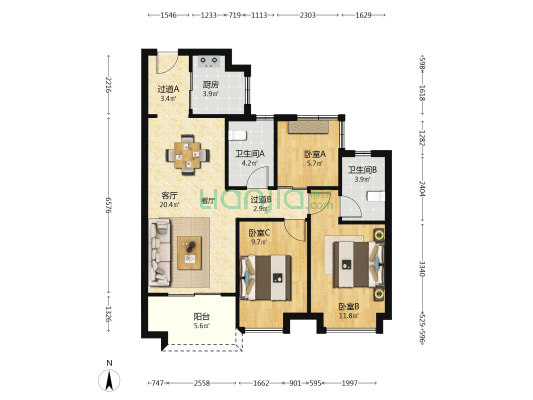 保利和光晨樾二期 3室1厅2卫 91平方
