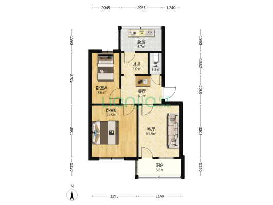 液压件厂宿舍(第一宿舍区) 2室2厅1卫 70平方
